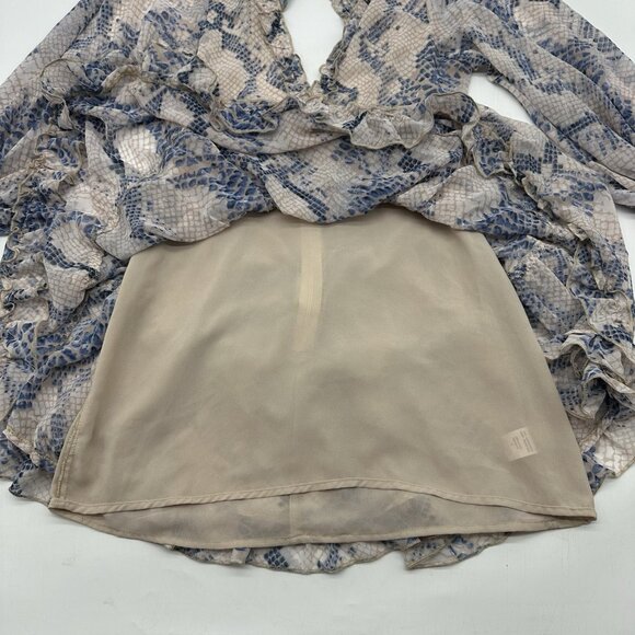 Olivaceous Jules Size Small Snake Print Cut-Out Back Ruffle V-neck Mini Dress - Picture 5 of 12